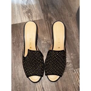 TCHOCO Mules Slides‎ Black Gold Studded Heel Sandals Size 37 Made in Brazil